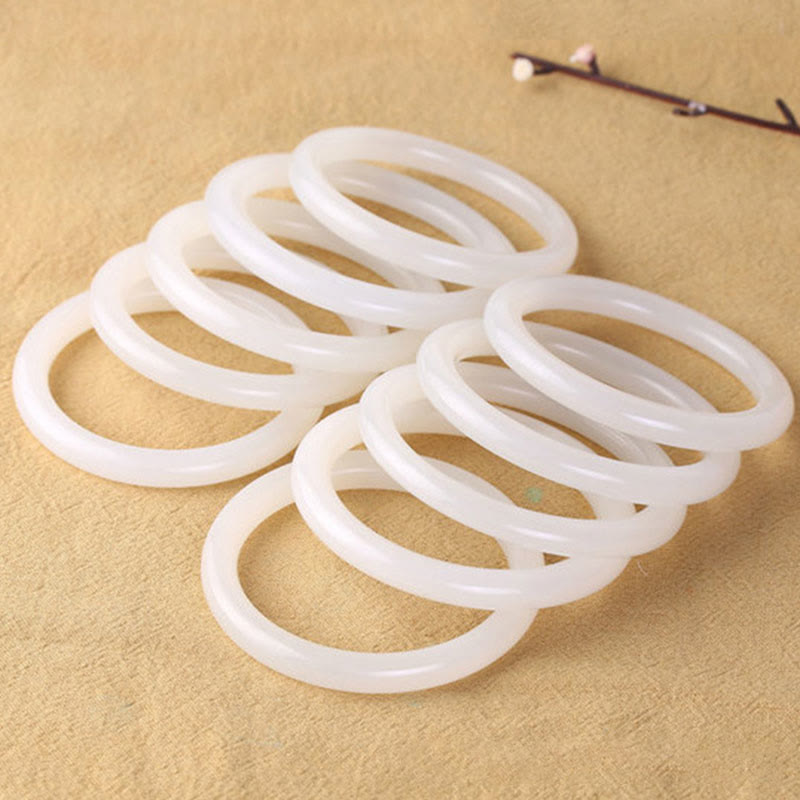 Wear FengShui Natural White Green Jade Luck Prosperity Bracelet Bangle
