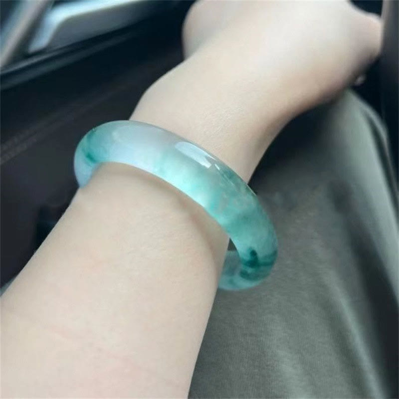 Wear FengShui Natural Jade Floating Flower Luck Bracelet Bangle