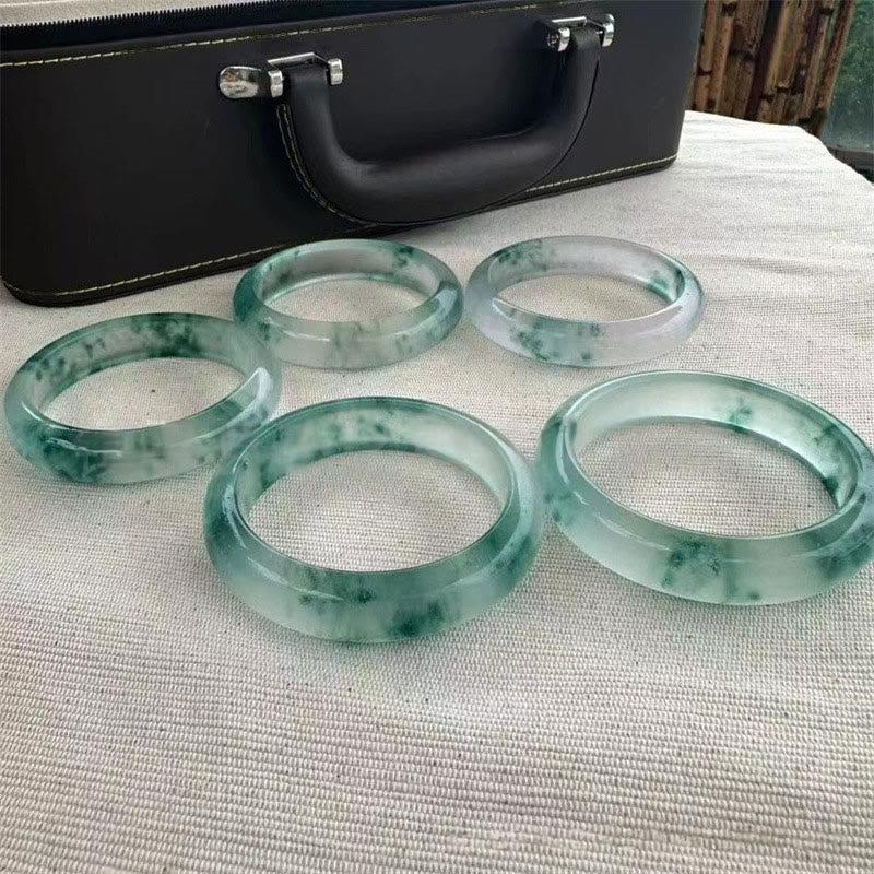 Wear FengShui Natural Jade Floating Flower Luck Bracelet Bangle