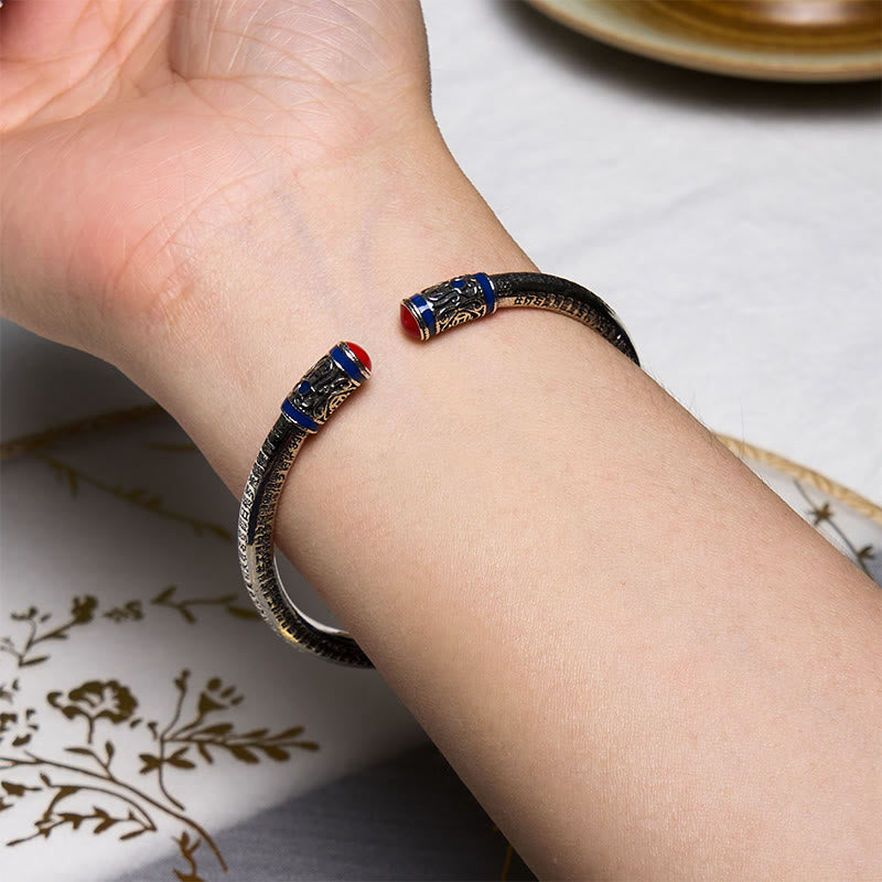 Wear FengShui Heart Sutra Carved Copper Coins Healing Bracelet Bangle