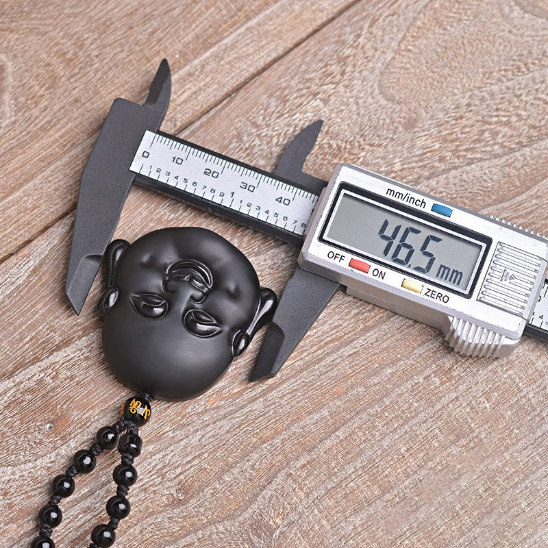 Wear FengShui Natural Black Obsidian Laughing Buddha Purification Necklace Pendant