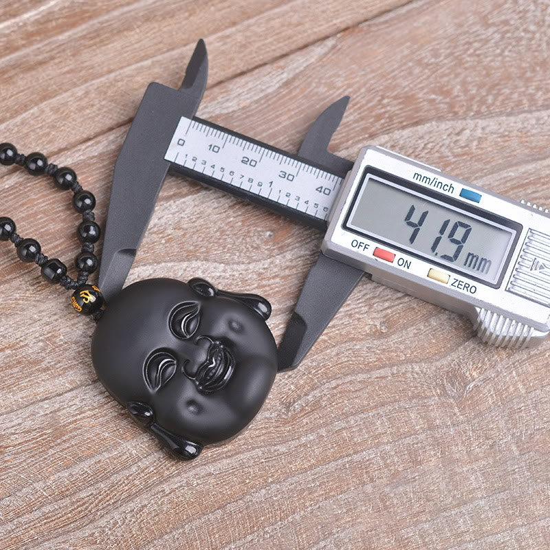 Wear FengShui Natural Black Obsidian Laughing Buddha Purification Necklace Pendant