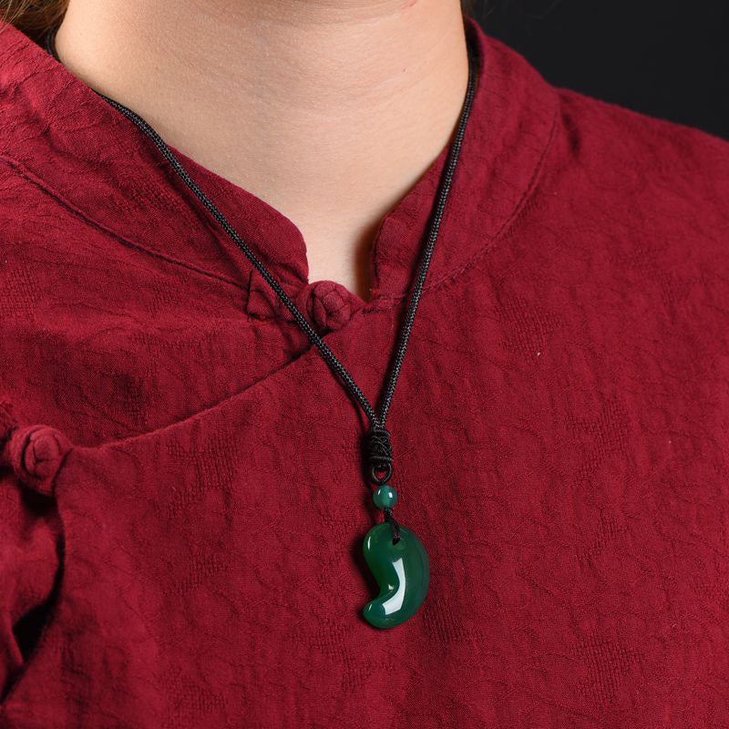 Wear FengShui Red Agate Green Agate Moon Pattern Confidence Calm Necklace