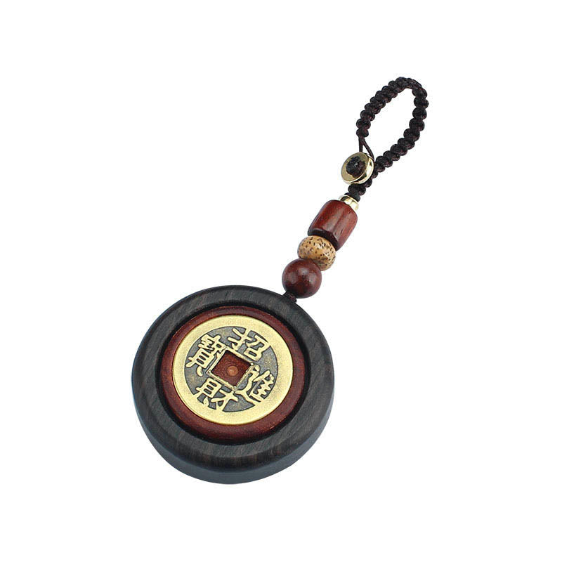 Wear FengShui Copper Coin Attract Wealth Ebony Wood Red Sandalwood Luck Key Chain Decoration