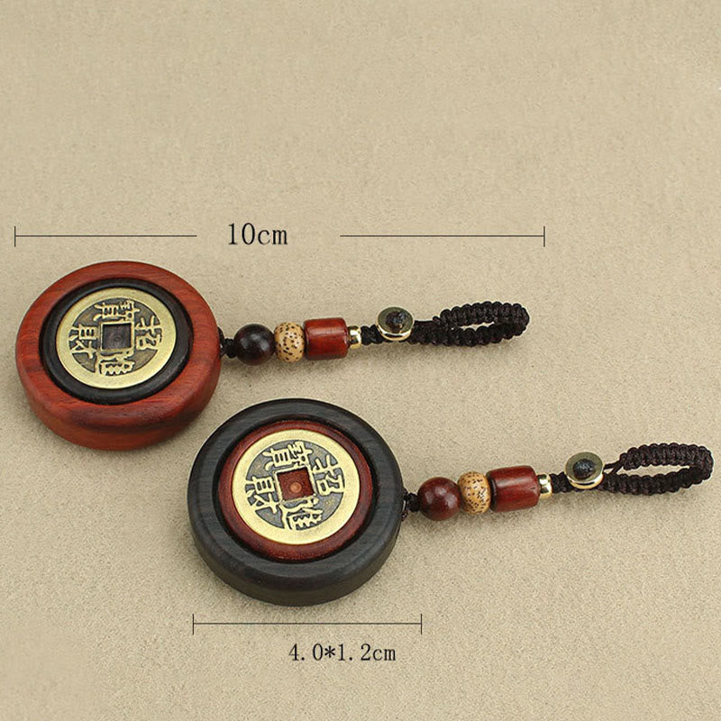 Wear FengShui Copper Coin Attract Wealth Ebony Wood Red Sandalwood Luck Key Chain Decoration