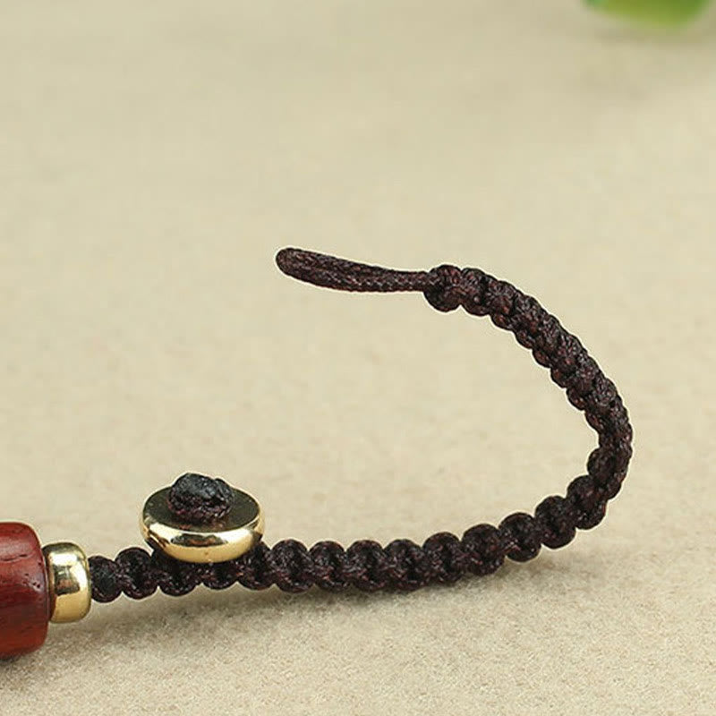Wear FengShui Copper Coin Attract Wealth Ebony Wood Red Sandalwood Luck Key Chain Decoration