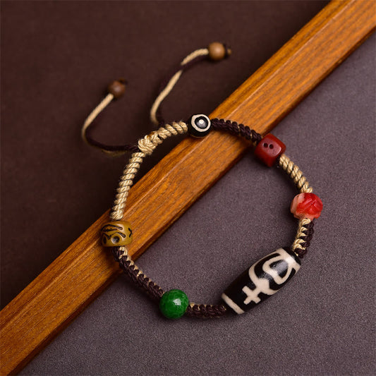 Wear FengShui Handmade Tibetan Dzi Bead Wealth Braided Rope Bracelet