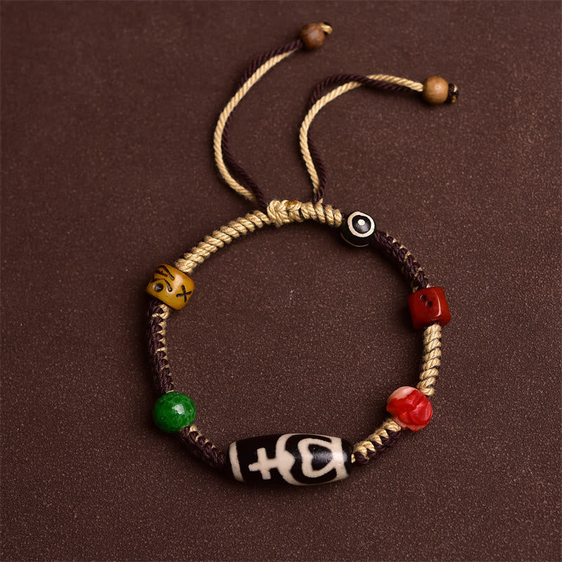 Wear FengShui Handmade Tibetan Dzi Bead Wealth Braided Rope Bracelet