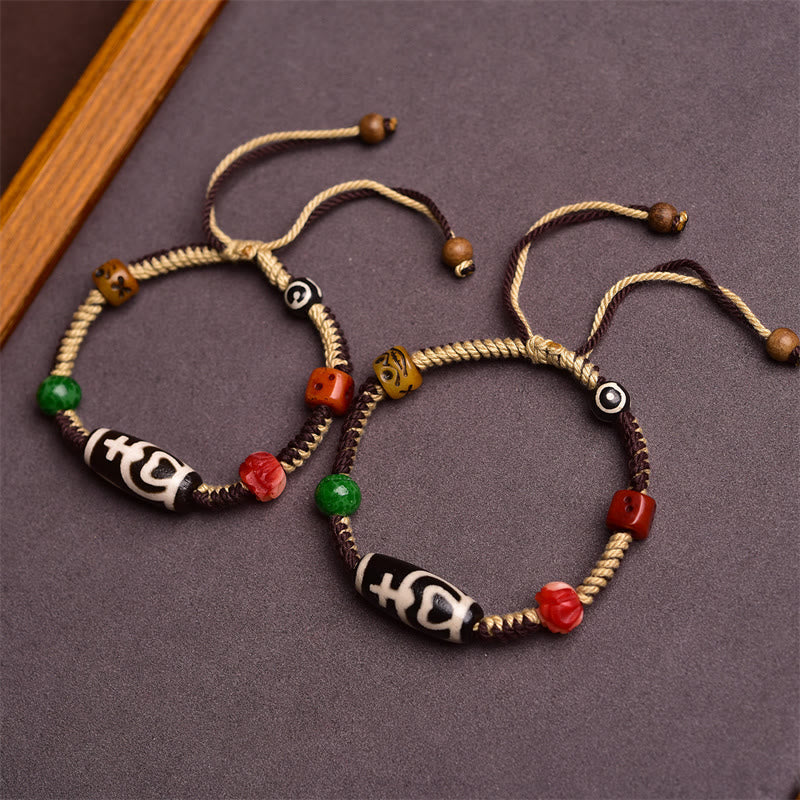 Wear FengShui Handmade Tibetan Dzi Bead Wealth Braided Rope Bracelet