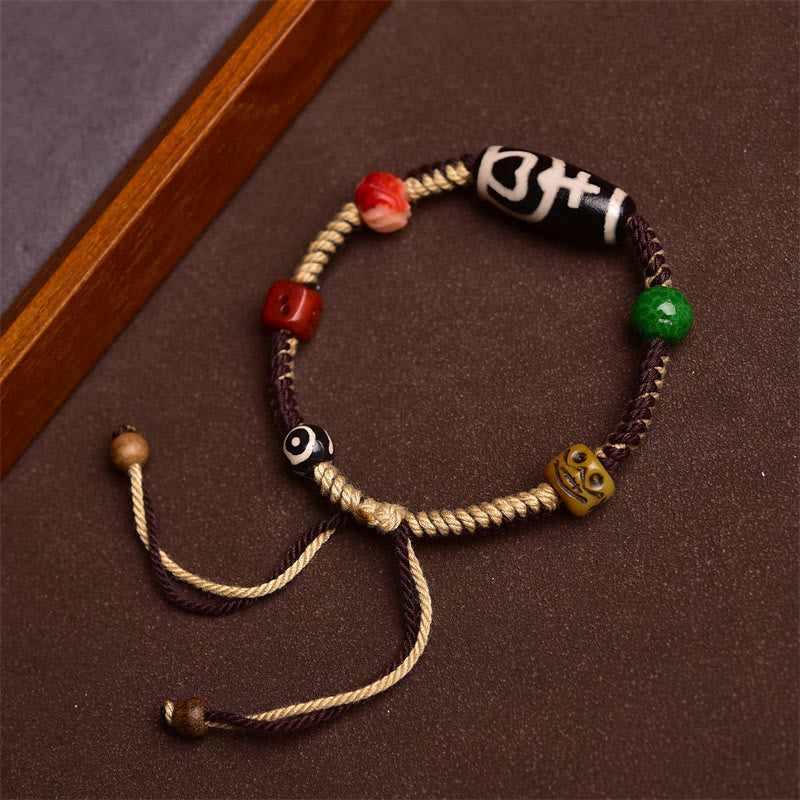 Wear FengShui Handmade Tibetan Dzi Bead Wealth Braided Rope Bracelet