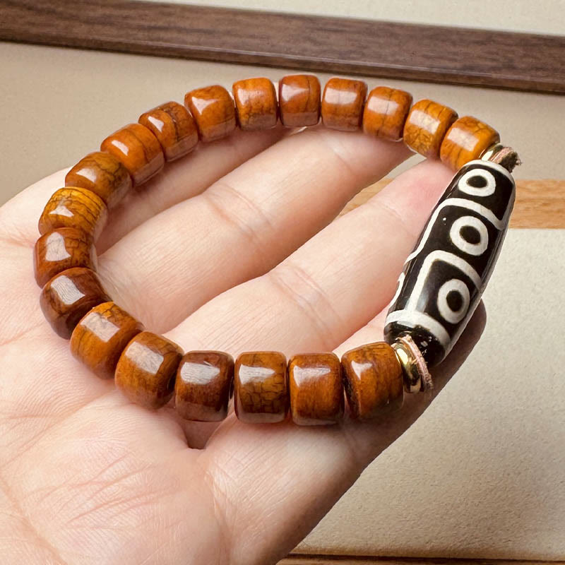 Wear FengShui Tibetan Bone Beads Nine-Eye Dzi Bead Protection Bracelet