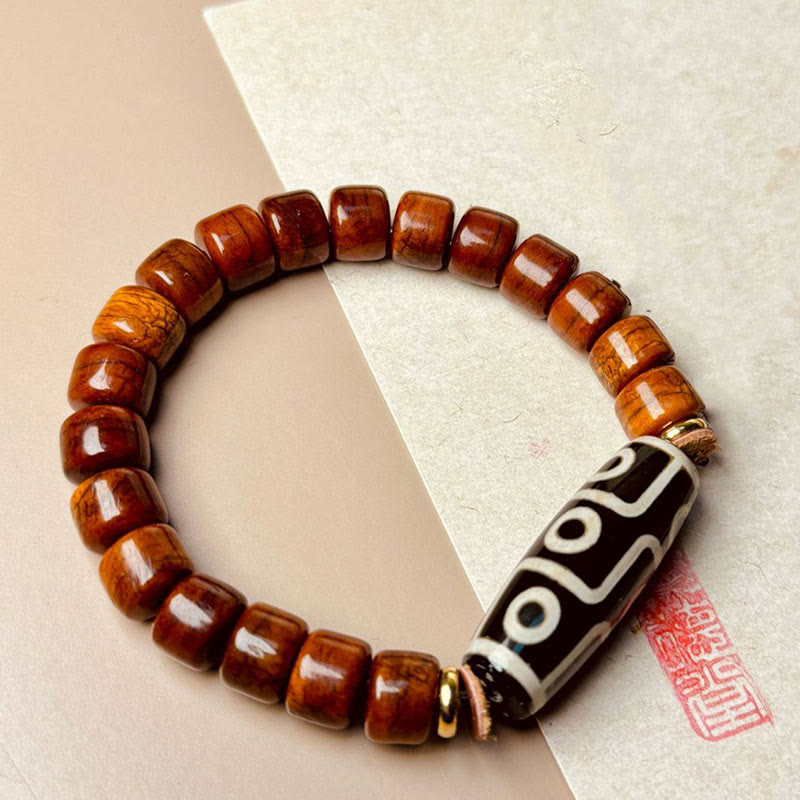 Wear FengShui Tibetan Bone Beads Nine-Eye Dzi Bead Protection Bracelet