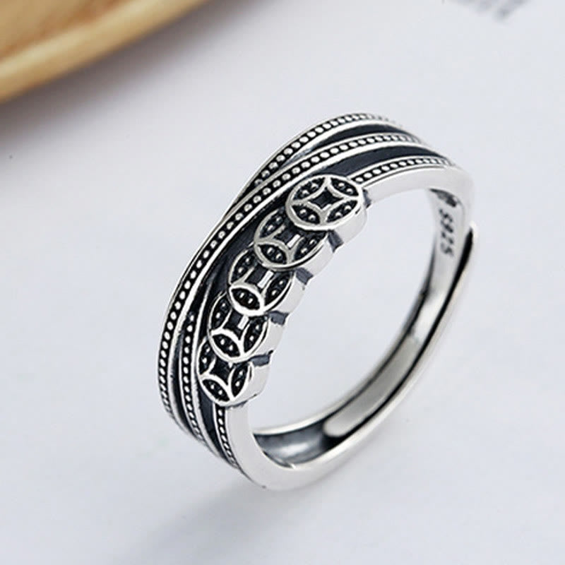 Wear FengShui 925 Sterling Silver Copper Coins Wealth Blessing Adjustable Ring