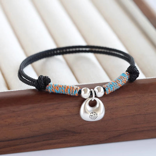 Wear FengShui Handmade 925 Sterling Silver Fu Character Safe And Well Luck Braided Bracelet