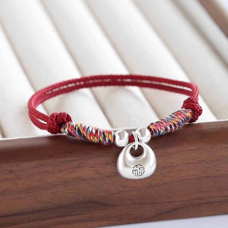 Wear FengShui Handmade 925 Sterling Silver Fu Character Safe And Well Luck Braided Bracelet
