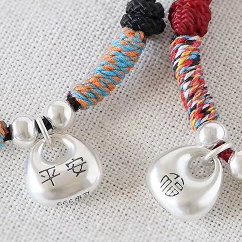 Wear FengShui Handmade 925 Sterling Silver Fu Character Safe And Well Luck Braided Bracelet