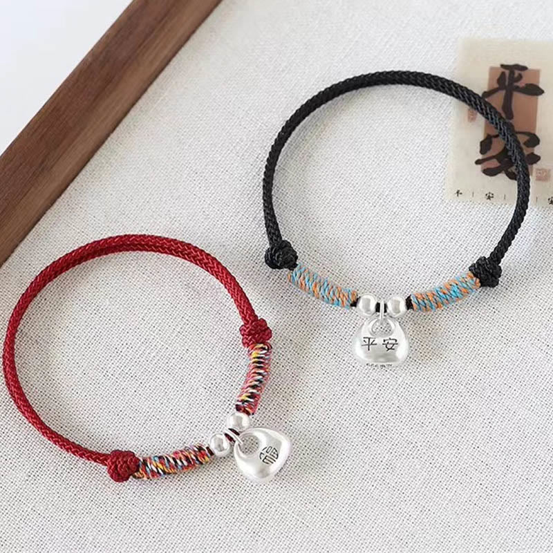 Wear FengShui Handmade 925 Sterling Silver Fu Character Safe And Well Luck Braided Bracelet