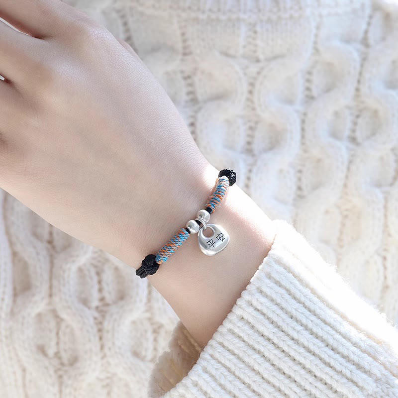 Wear FengShui Handmade 925 Sterling Silver Fu Character Safe And Well Luck Braided Bracelet