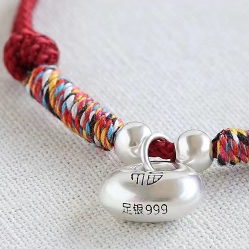 Wear FengShui Handmade 925 Sterling Silver Fu Character Safe And Well Luck Braided Bracelet