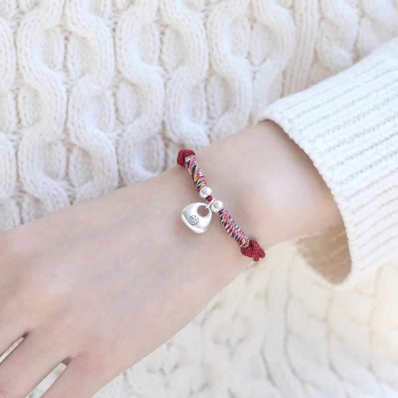 Wear FengShui Handmade 925 Sterling Silver Fu Character Safe And Well Luck Braided Bracelet