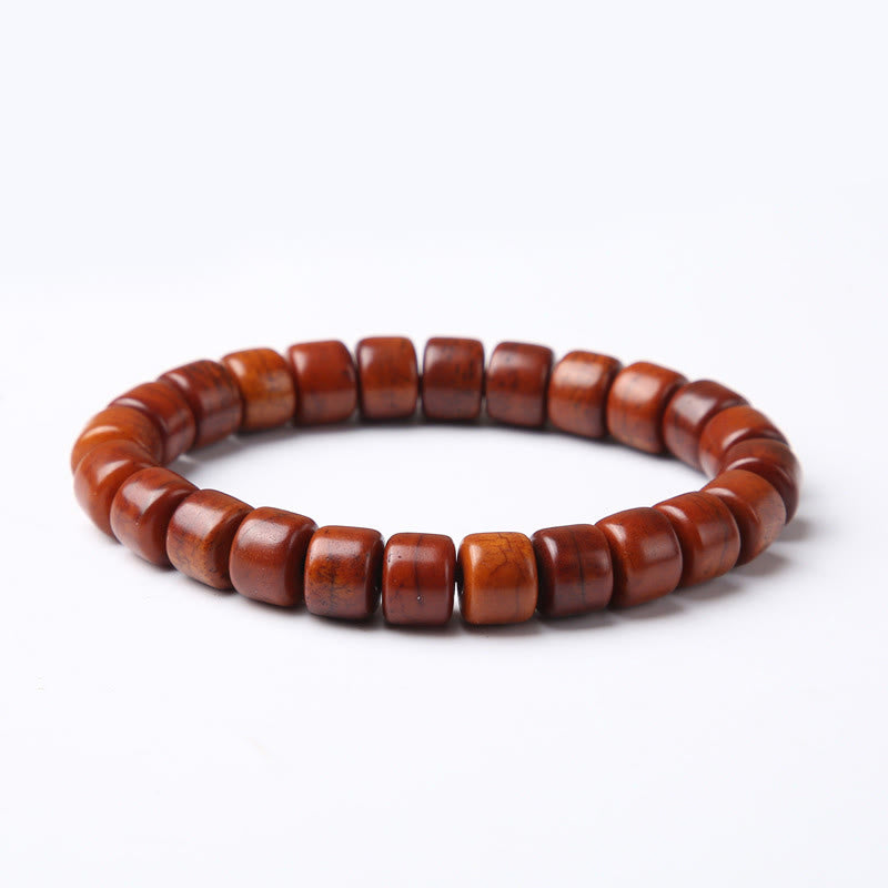 Wear FengShui Tibetan Bone Beads Three-Eyed Dzi Bead Sheep Horn Red Agate Strength Bracelet
