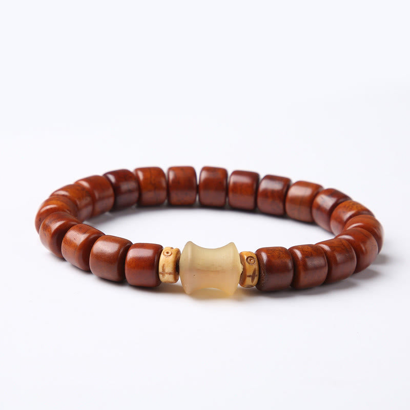 Wear FengShui Tibetan Bone Beads Three-Eyed Dzi Bead Sheep Horn Red Agate Strength Bracelet