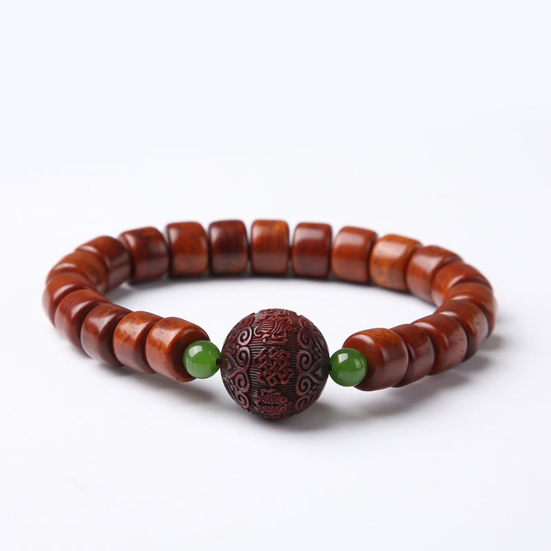 Wear FengShui Tibetan Bone Beads Three-Eyed Dzi Bead Sheep Horn Red Agate Strength Bracelet