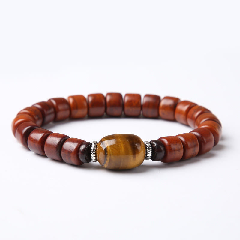 Wear FengShui Tibetan Bone Beads Three-Eyed Dzi Bead Sheep Horn Red Agate Strength Bracelet