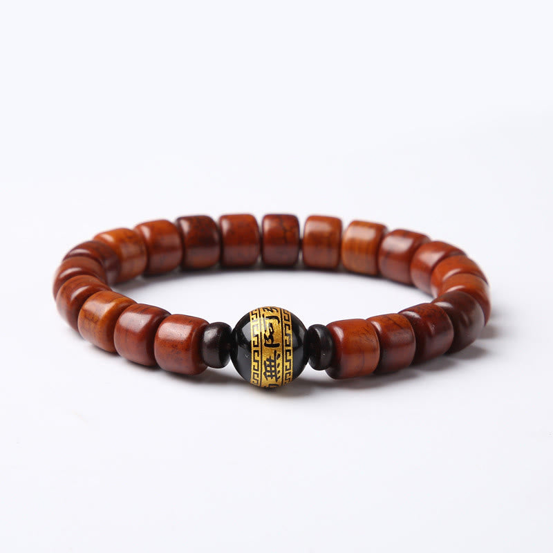 Wear FengShui Tibetan Bone Beads Three-Eyed Dzi Bead Sheep Horn Red Agate Strength Bracelet