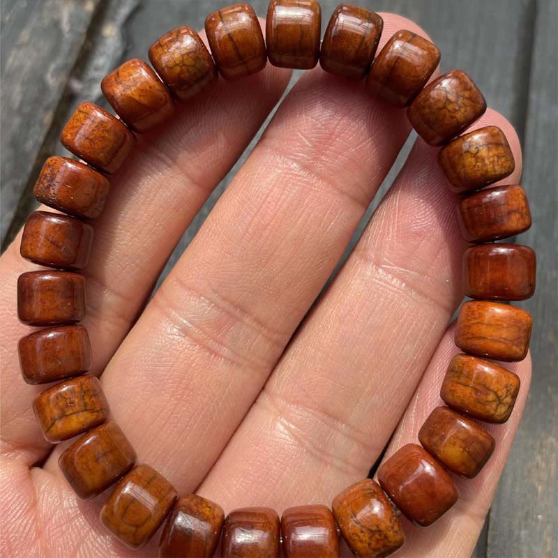 Wear FengShui Tibetan Bone Beads Three-Eyed Dzi Bead Sheep Horn Red Agate Strength Bracelet