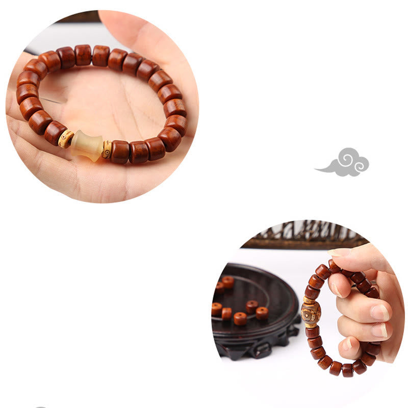 Wear FengShui Tibetan Bone Beads Three-Eyed Dzi Bead Sheep Horn Red Agate Strength Bracelet