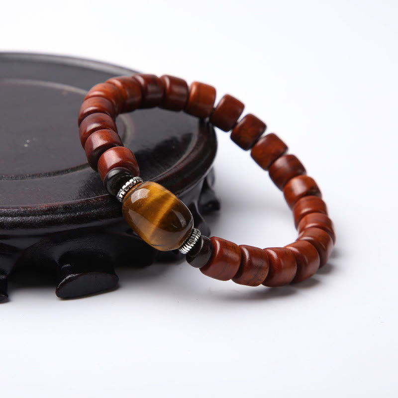 Wear FengShui Tibetan Bone Beads Three-Eyed Dzi Bead Sheep Horn Red Agate Strength Bracelet