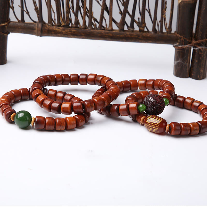 Wear FengShui Tibetan Bone Beads Three-Eyed Dzi Bead Sheep Horn Red Agate Strength Bracelet