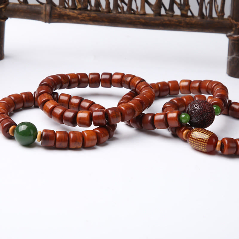 Wear FengShui Tibetan Bone Beads Three-Eyed Dzi Bead Sheep Horn Red Agate Strength Bracelet