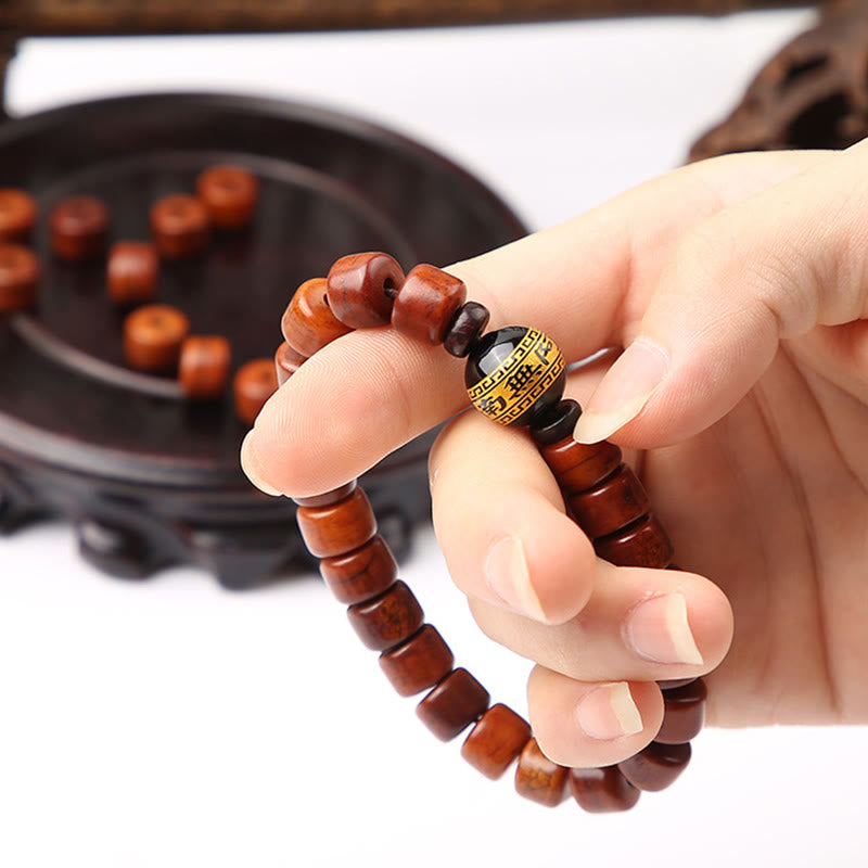 Wear FengShui Tibetan Bone Beads Three-Eyed Dzi Bead Sheep Horn Red Agate Strength Bracelet