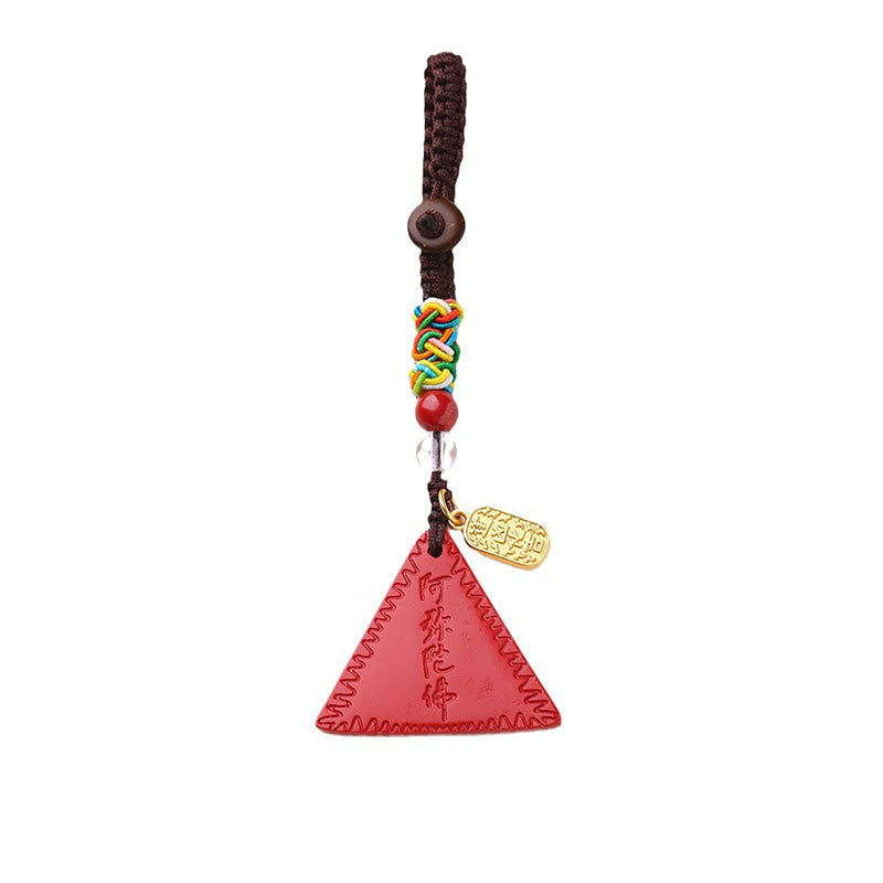 Wear FengShui Cinnabar Triangle Pattern Talisman Keep Away Evil Spirits Key Chain