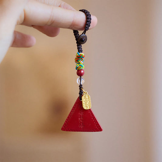 Wear FengShui Cinnabar Triangle Pattern Talisman Keep Away Evil Spirits Key Chain