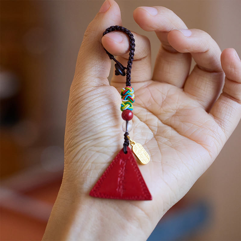 Wear FengShui Cinnabar Triangle Pattern Talisman Keep Away Evil Spirits Key Chain