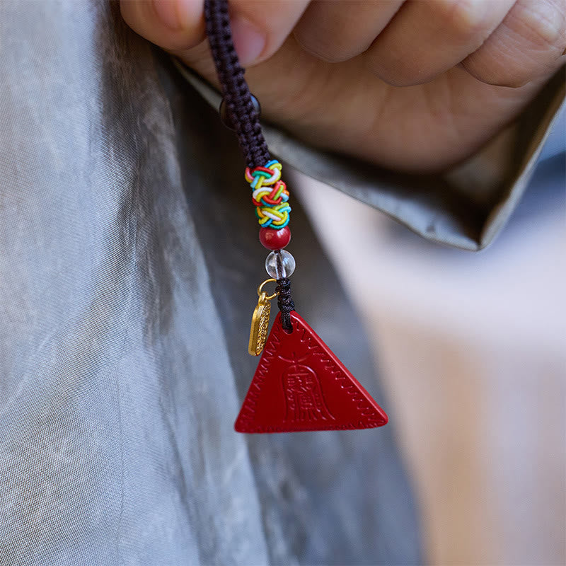 Wear FengShui Cinnabar Triangle Pattern Talisman Keep Away Evil Spirits Key Chain