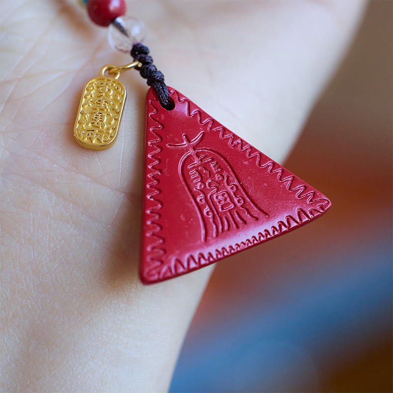 Wear FengShui Cinnabar Triangle Pattern Talisman Keep Away Evil Spirits Key Chain