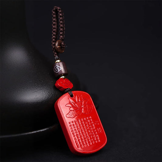Wear FengShui Natural Cinnabar Heart Sutra Blessing Key Chain