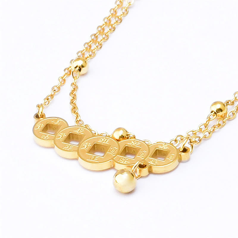 Wear FengShui Copper Coins Attract Wealth Titanium Steel Anklet