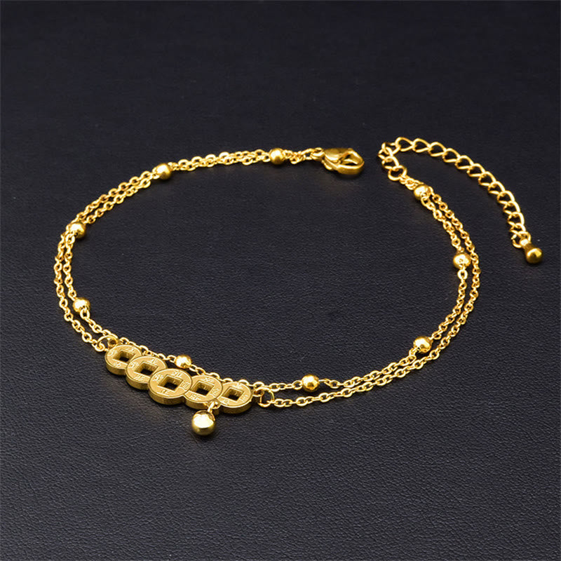 Wear FengShui Copper Coins Attract Wealth Titanium Steel Anklet