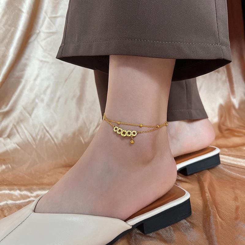 Wear FengShui Copper Coins Attract Wealth Titanium Steel Anklet