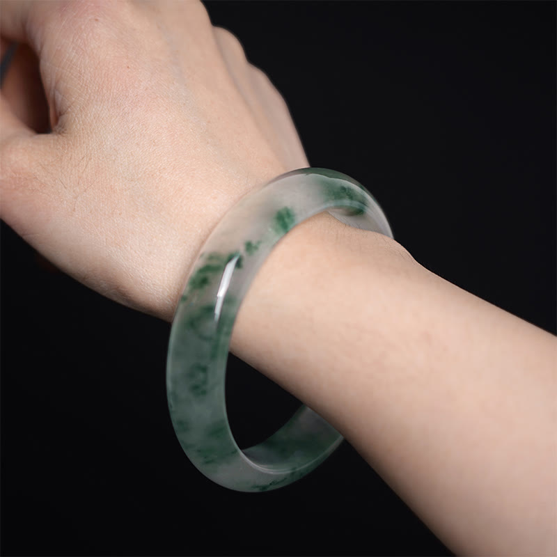 Wear FengShui Natural Jade Floating Flower Luck Bracelet Bangle