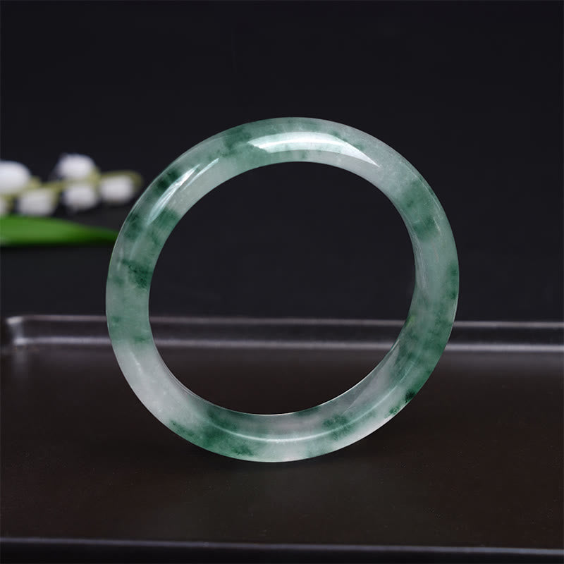 Wear FengShui Natural Jade Floating Flower Luck Bracelet Bangle
