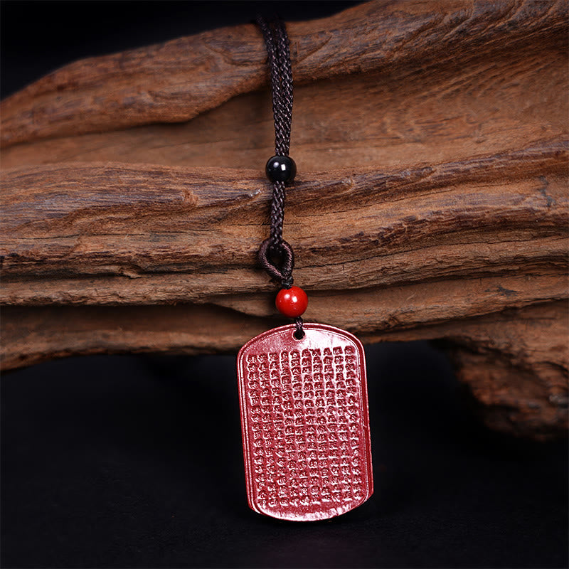Wear FengShui Cinnabar Lotus Heart Sutra Engraved Blessing Rope Necklace Pendant