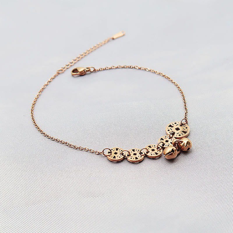 Wear FengShui Copper Coins Bell Charm Titanium Steel Strengthen Anklet