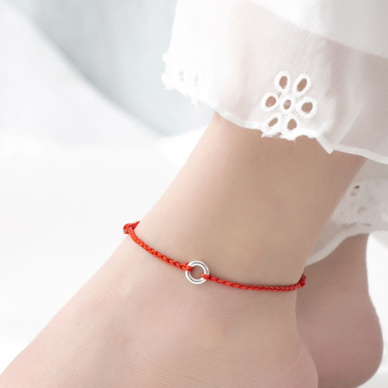 Wear FengShui 925 Sterling Silver Peace Buckle Luck String Braid Rope Anklet