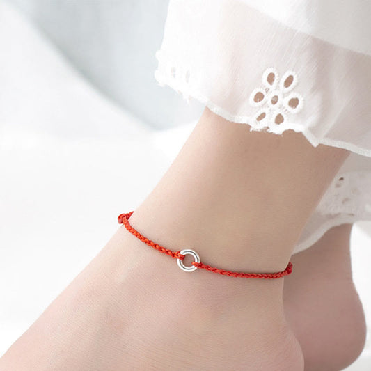 Wear FengShui 925 Sterling Silver Peace Buckle Luck String Braid Rope Anklet